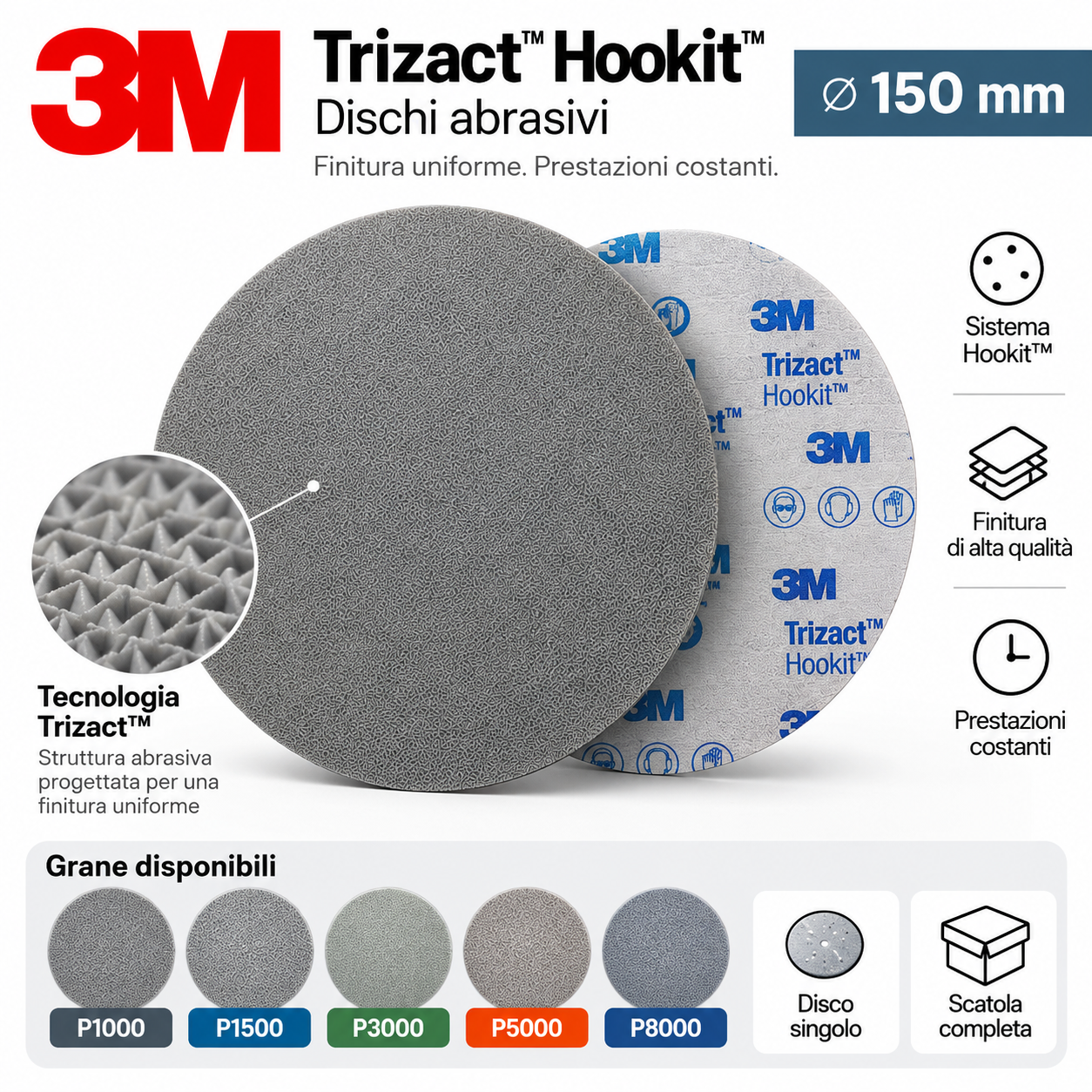 3M Trizact Hookit Ø 150 mm – Dischi Abrasivi per Finitura – Grane da P1000 a P8000