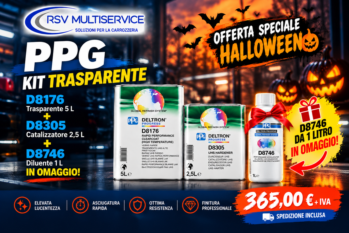 Offerta Halloween kit PPG D8176 5 litri e catalizzatore D8305 2,5 litri con D8746 1 litro in omaggio.